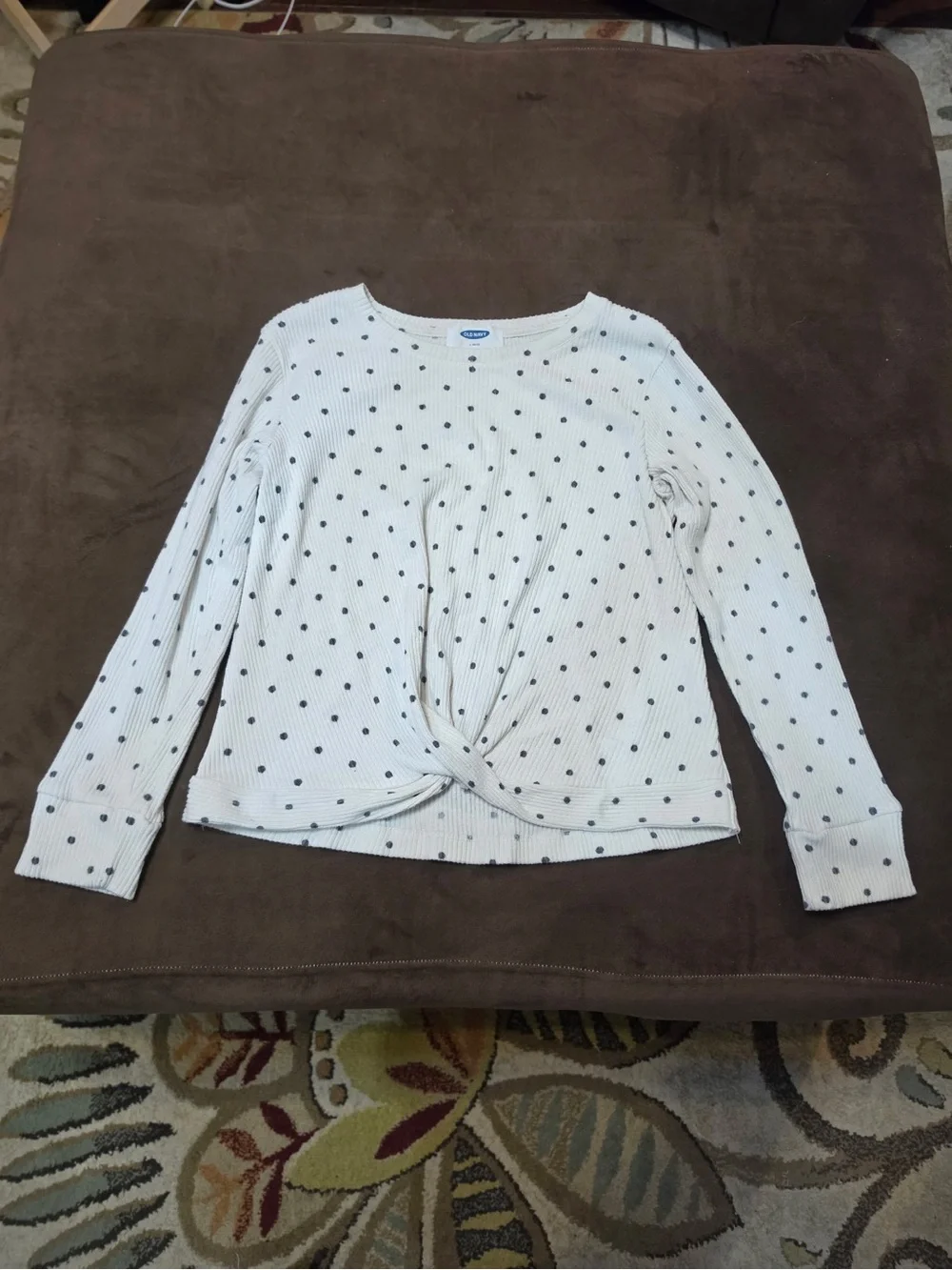 Old Navy Cream Ribbed Polka Dot Pullover - Black Dots